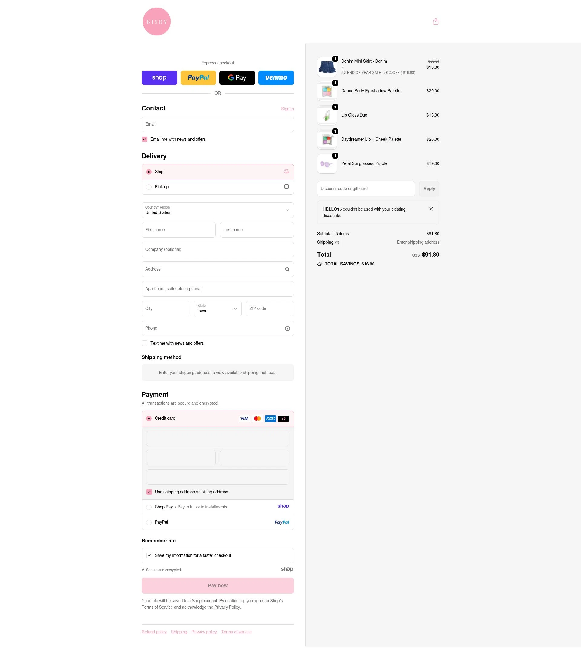 BISBY checkout page showing BISBY promo code box | Screenshot taken by SimplyCodes community member on Dec 26, 2025