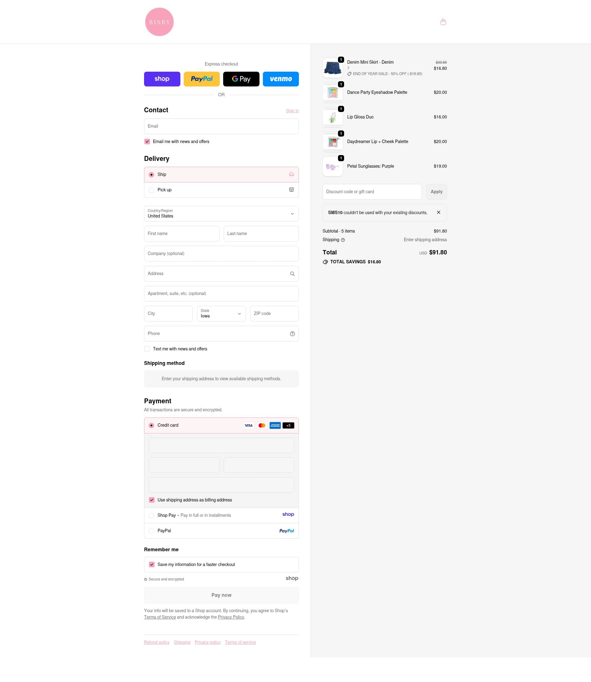 BISBY checkout page showing BISBY promo code box | Screenshot taken by SimplyCodes community member on Dec 26, 2025
