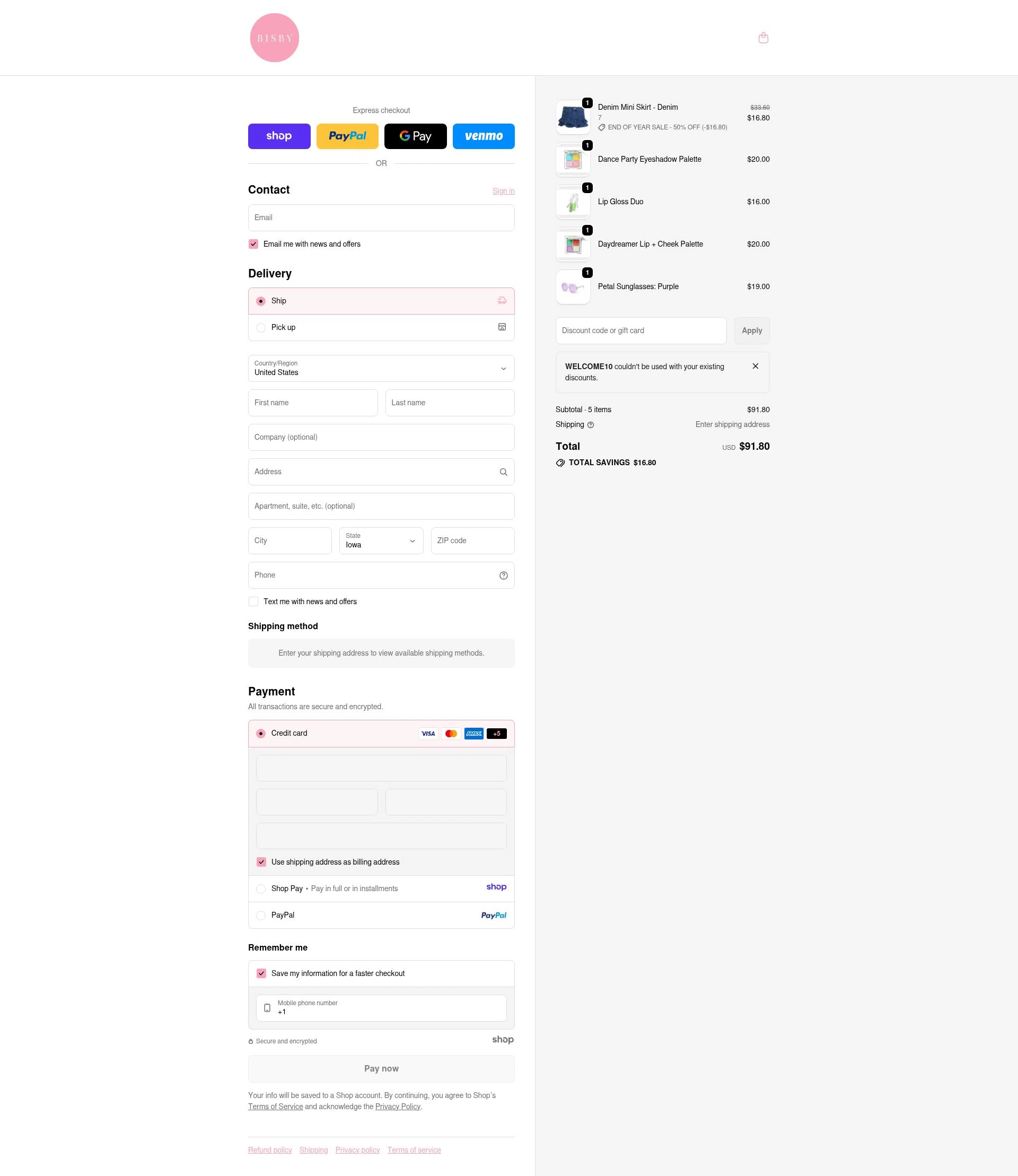BISBY checkout page showing BISBY promo code box | Screenshot taken by SimplyCodes community member on Dec 26, 2025