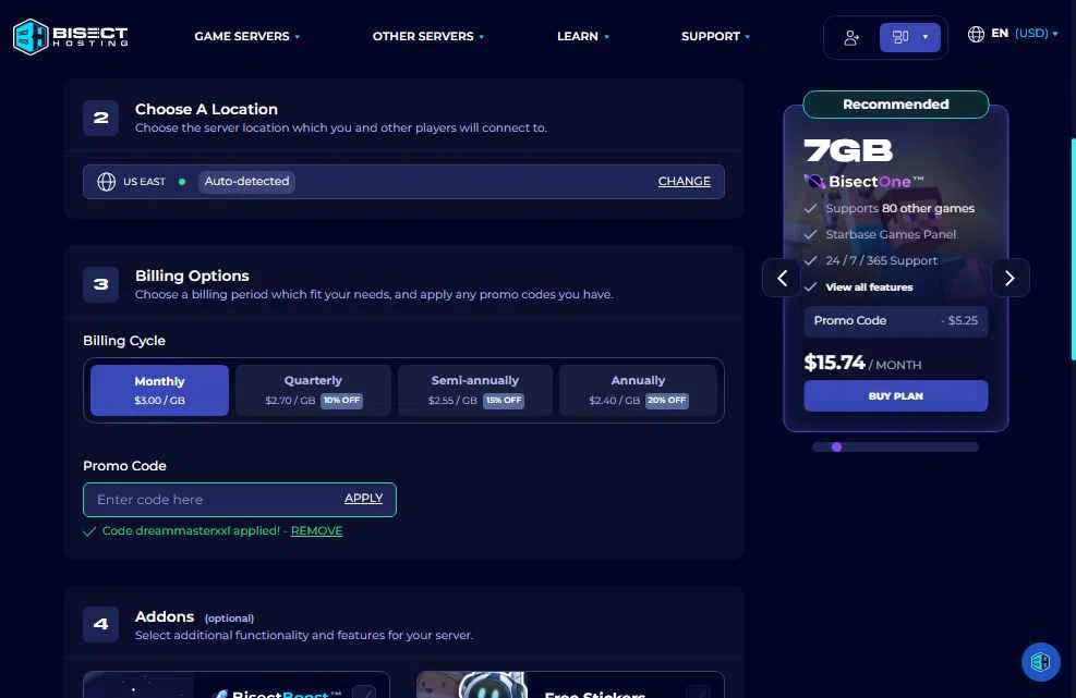 BisectHosting checkout page showing BisectHosting promo code box | Screenshot taken by SimplyCodes community member on Feb 6, 2026