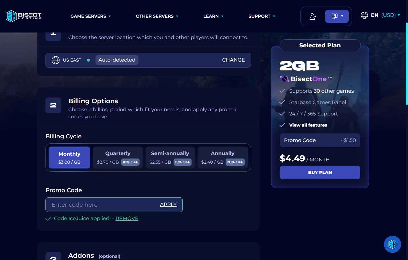 BisectHosting checkout page showing BisectHosting promo code box | Screenshot taken by SimplyCodes community member on Jan 31, 2026