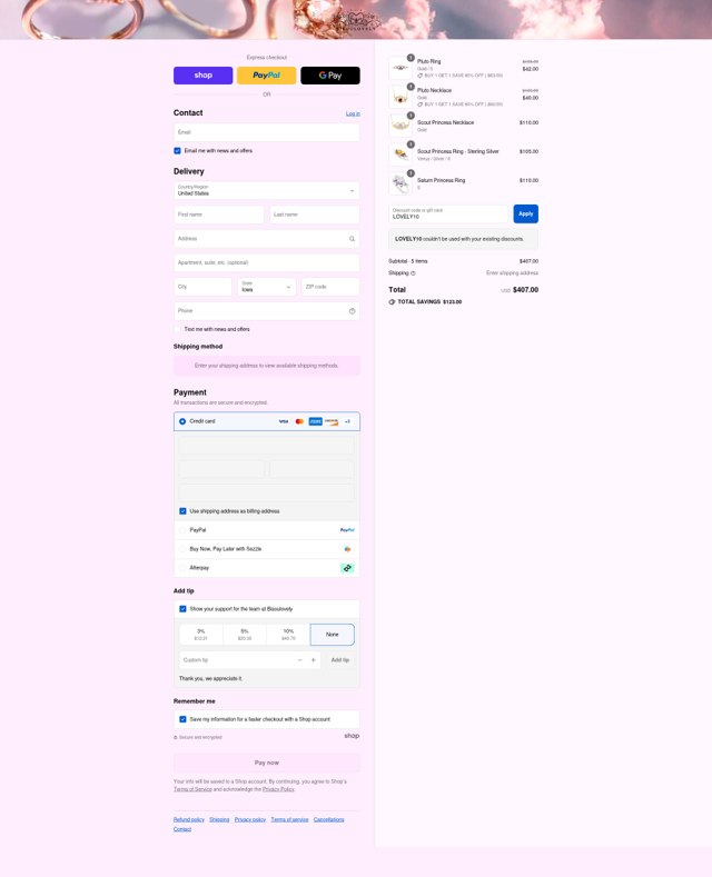 BISOULOVELY checkout page showing BISOULOVELY discount code box | Screenshot taken by SimplyCodes community member on Sep 3, 2025