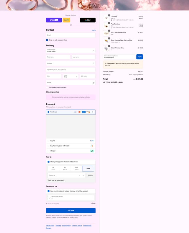 BISOULOVELY checkout page showing BISOULOVELY discount code box | Screenshot taken by SimplyCodes community member on Aug 26, 2025