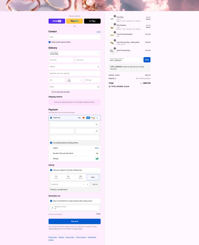 BISOULOVELY checkout page showing BISOULOVELY discount code box | Screenshot taken by SimplyCodes community member on Aug 26, 2025