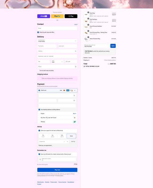 BISOULOVELY checkout page showing BISOULOVELY discount code box | Screenshot taken by SimplyCodes community member on Aug 26, 2025