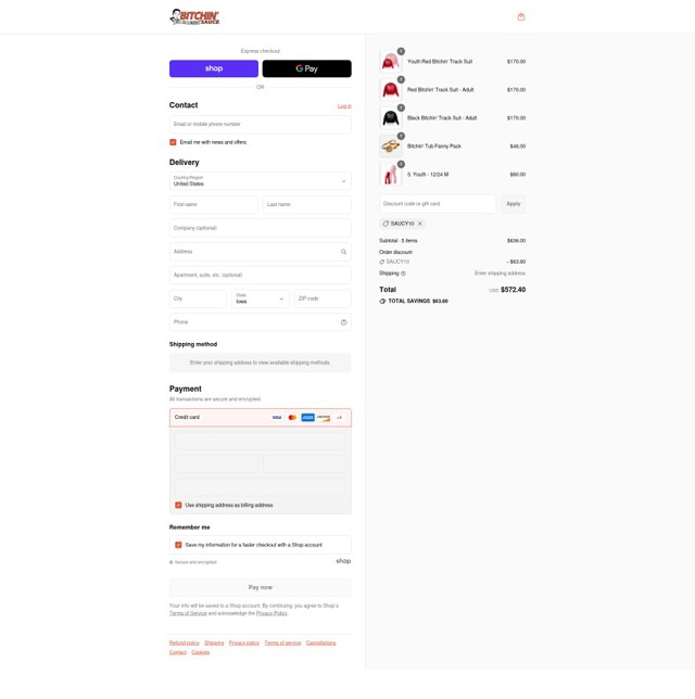 Bitchin' Sauce checkout page showing Bitchin' Sauce discount code box | Screenshot taken by SimplyCodes community member on Aug 31, 2025