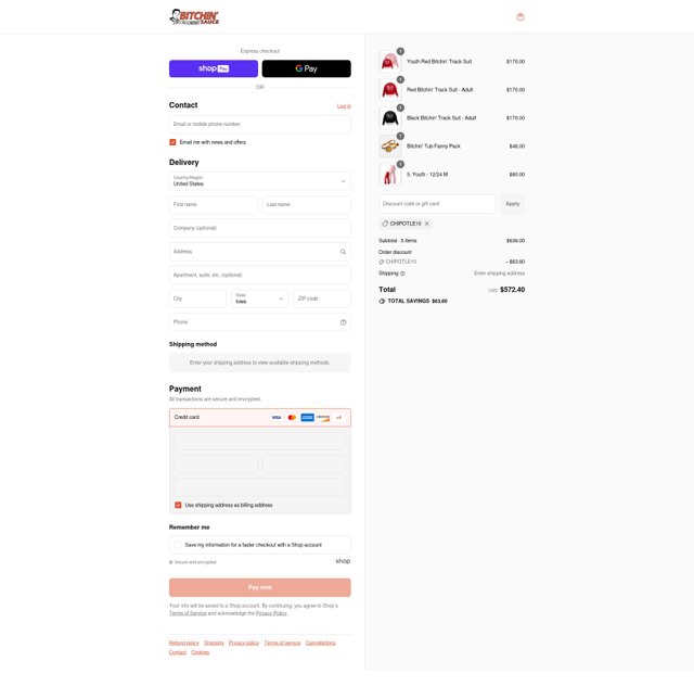 Bitchin' Sauce checkout page showing Bitchin' Sauce discount code box | Screenshot taken by SimplyCodes community member on Aug 27, 2025