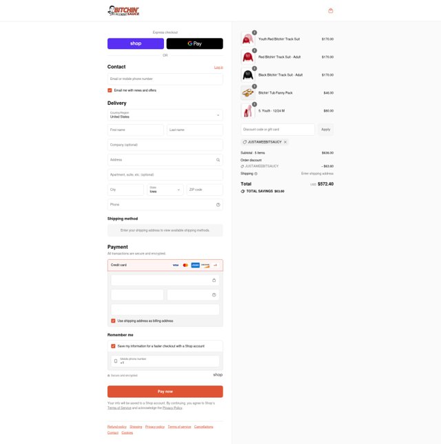 Bitchin' Sauce checkout page showing Bitchin' Sauce discount code box | Screenshot taken by SimplyCodes community member on Aug 31, 2025