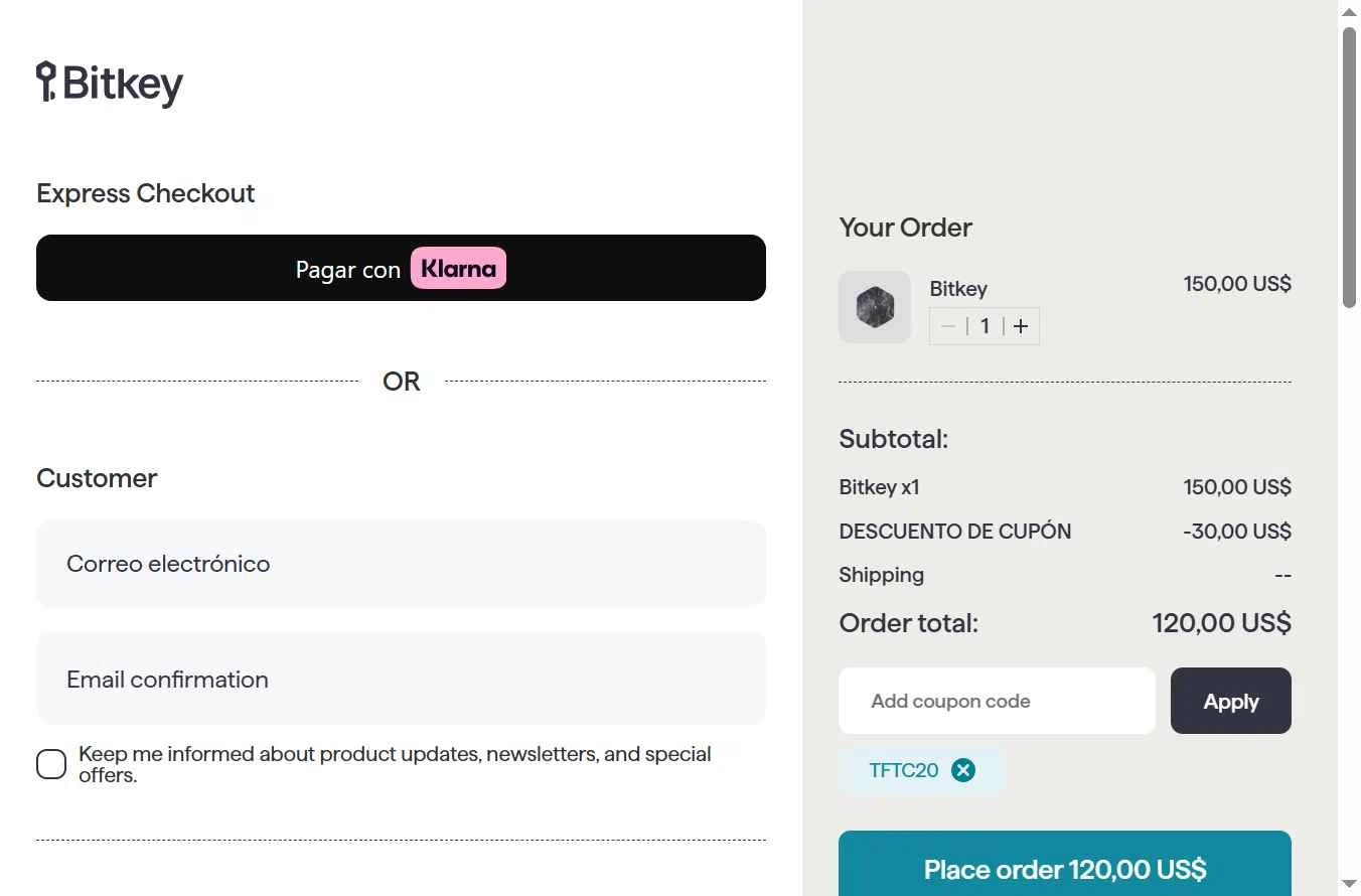 Bitkey checkout page showing Bitkey coupon code box | Screenshot taken by SimplyCodes community member on Jul 13, 2025