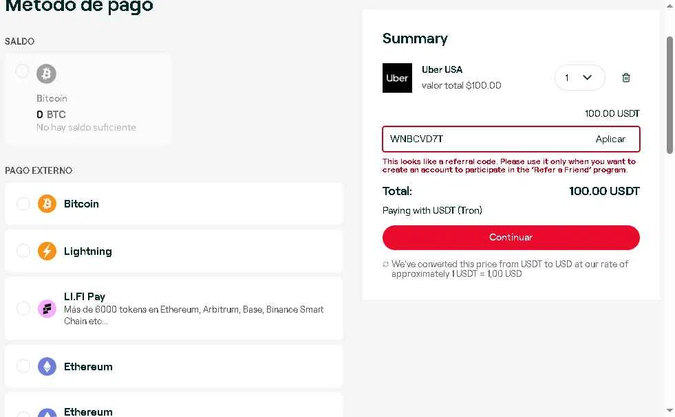 Bitrefill checkout page showing Bitrefill promo code box | Screenshot taken by SimplyCodes community member on Apr 30, 2025