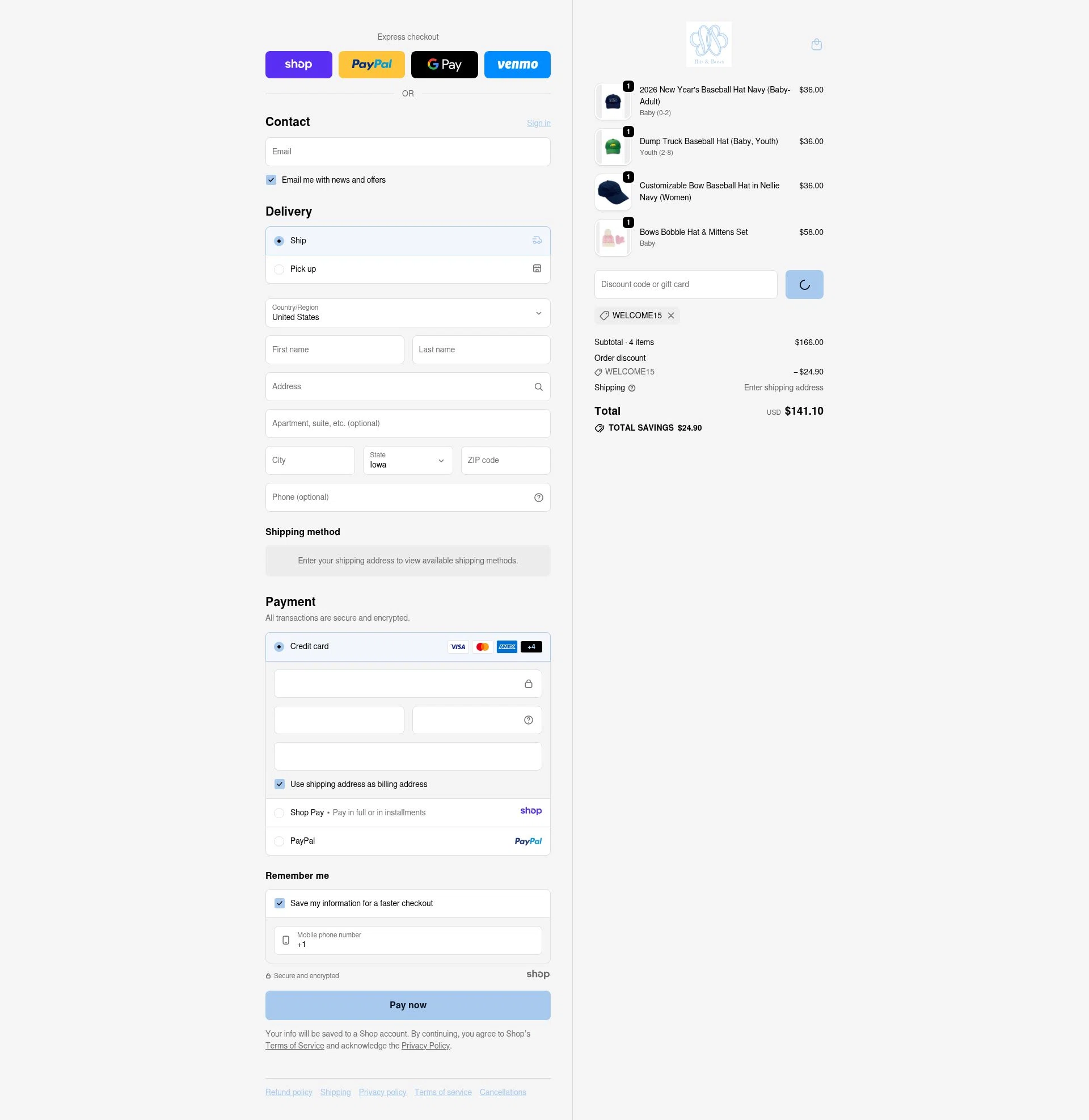 Bits & Bows checkout page showing Bits & Bows promo code box | Screenshot taken by SimplyCodes community member on Dec 28, 2025