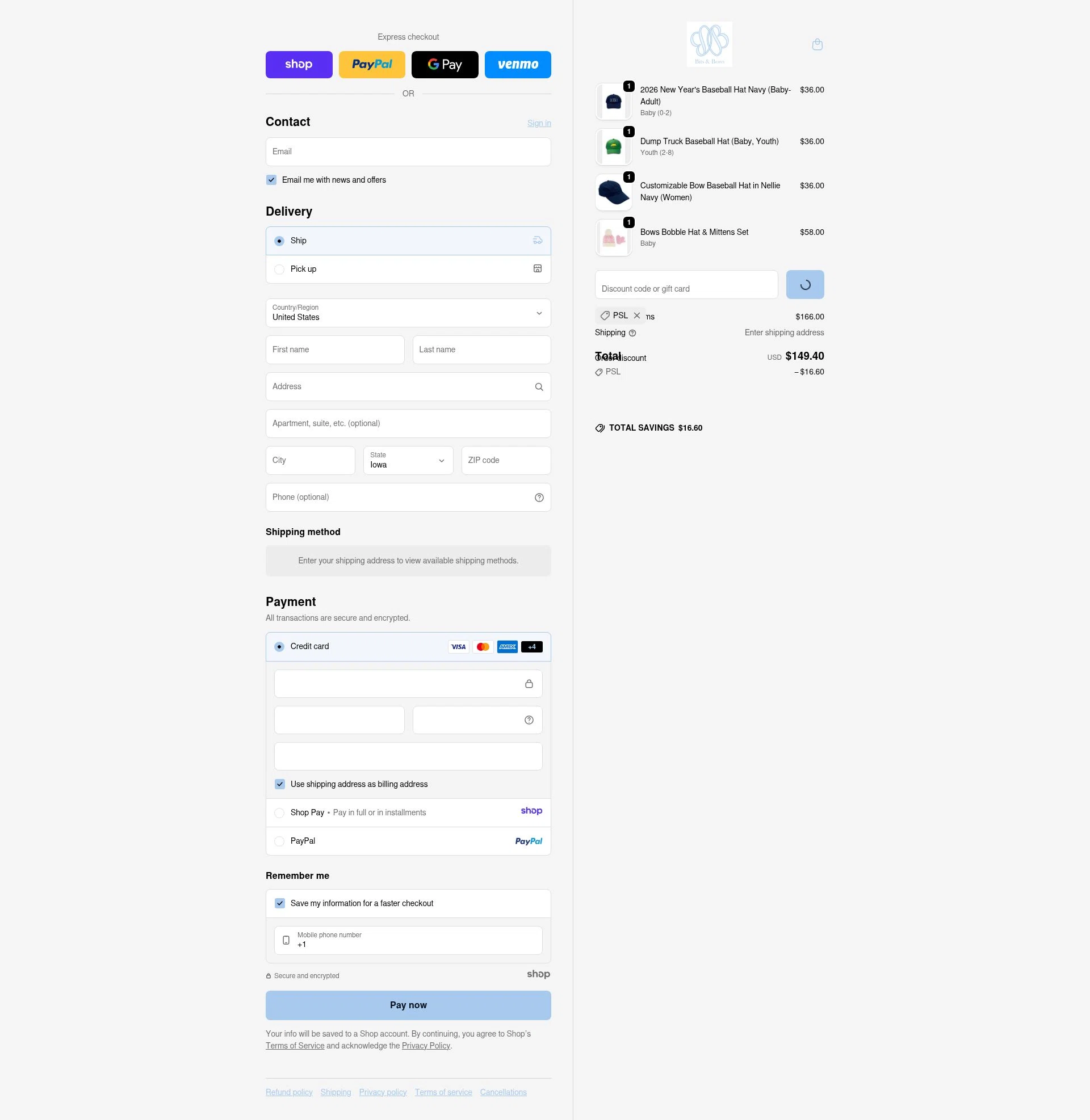 Bits & Bows checkout page showing Bits & Bows promo code box | Screenshot taken by SimplyCodes community member on Dec 28, 2025