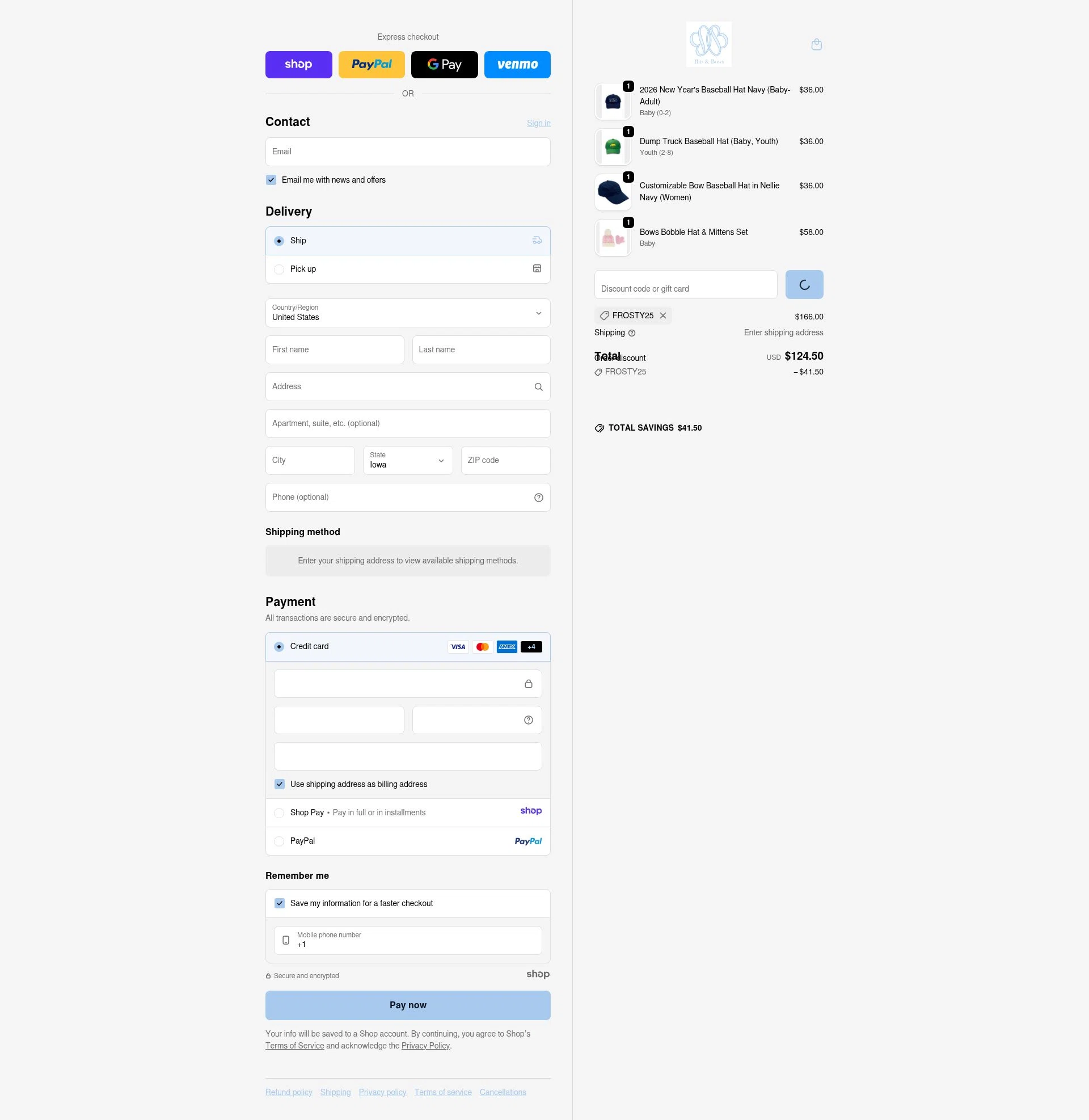 Bits & Bows checkout page showing Bits & Bows promo code box | Screenshot taken by SimplyCodes community member on Dec 28, 2025