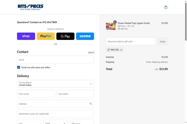Bits and Pieces checkout page showing Bits and Pieces coupon code box | Screenshot taken by SimplyCodes community member on Sep 4, 2025
