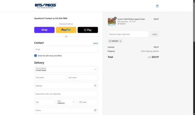 Bits and Pieces checkout page showing Bits and Pieces coupon code box | Screenshot taken by SimplyCodes community member on Sep 5, 2025