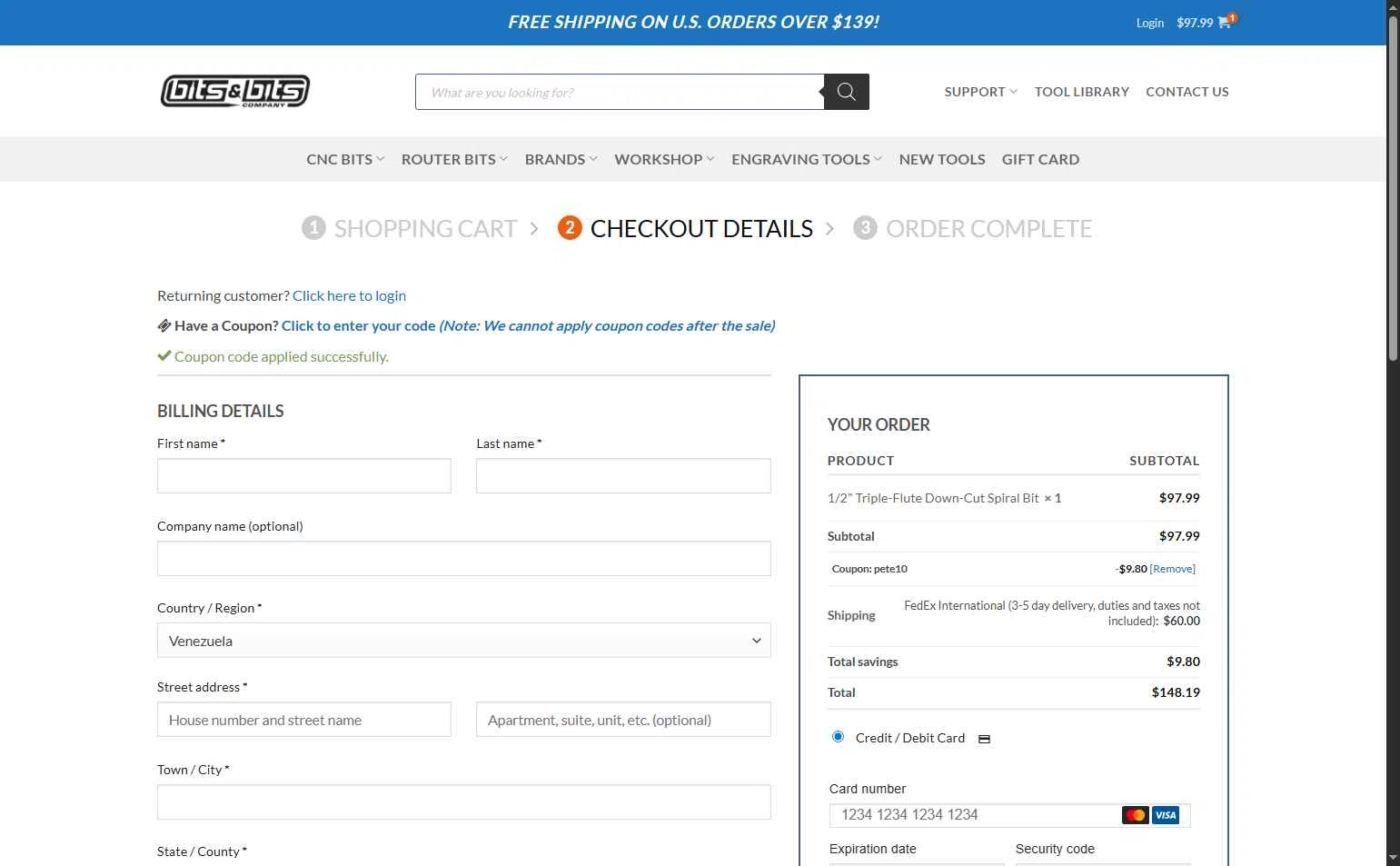 Bits & Bits Company checkout page showing Bits & Bits Company promo code box | Screenshot taken by SimplyCodes community member on Dec 27, 2025