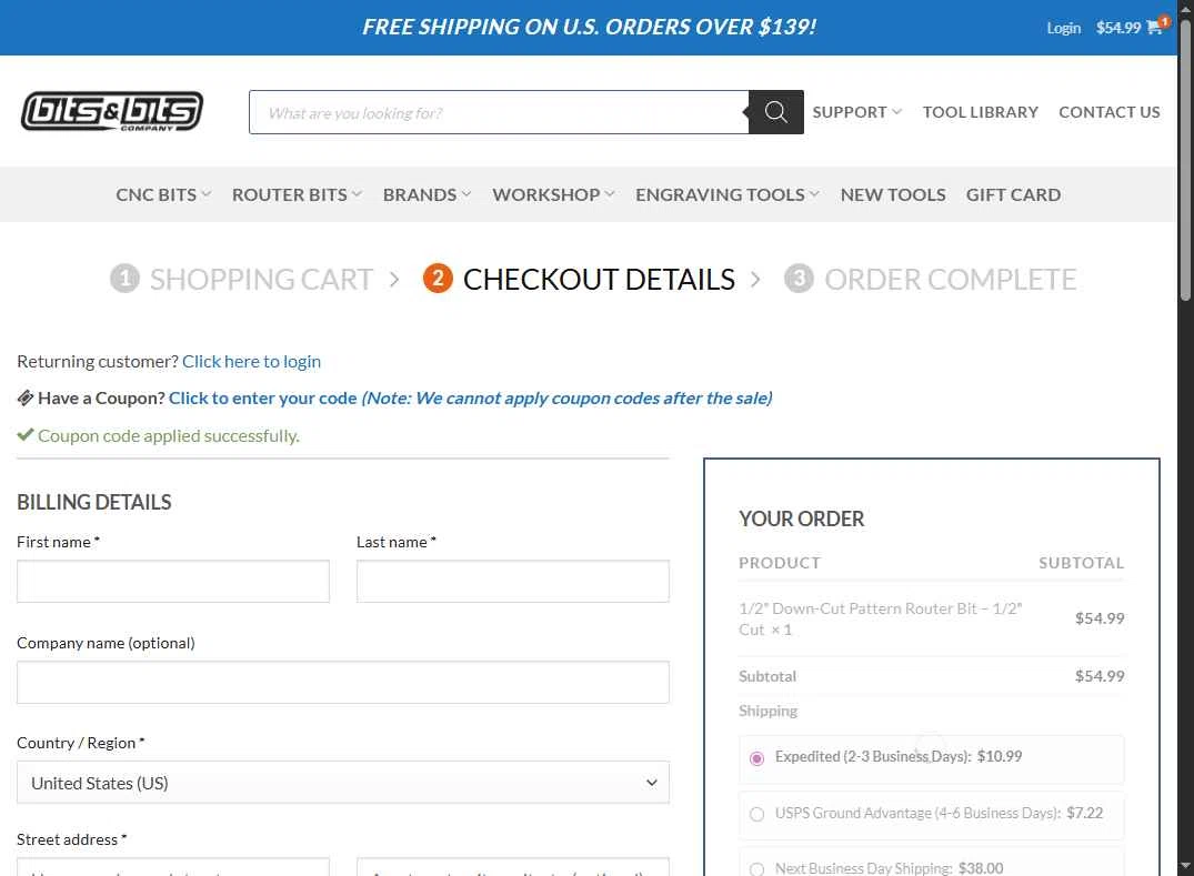 Bits & Bits Company checkout page showing Bits & Bits Company promo code box | Screenshot taken by SimplyCodes community member on Dec 27, 2025