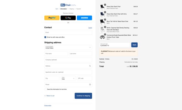 BizChair checkout page showing BizChair promo code box | Screenshot taken by SimplyCodes community member on Sep 3, 2025