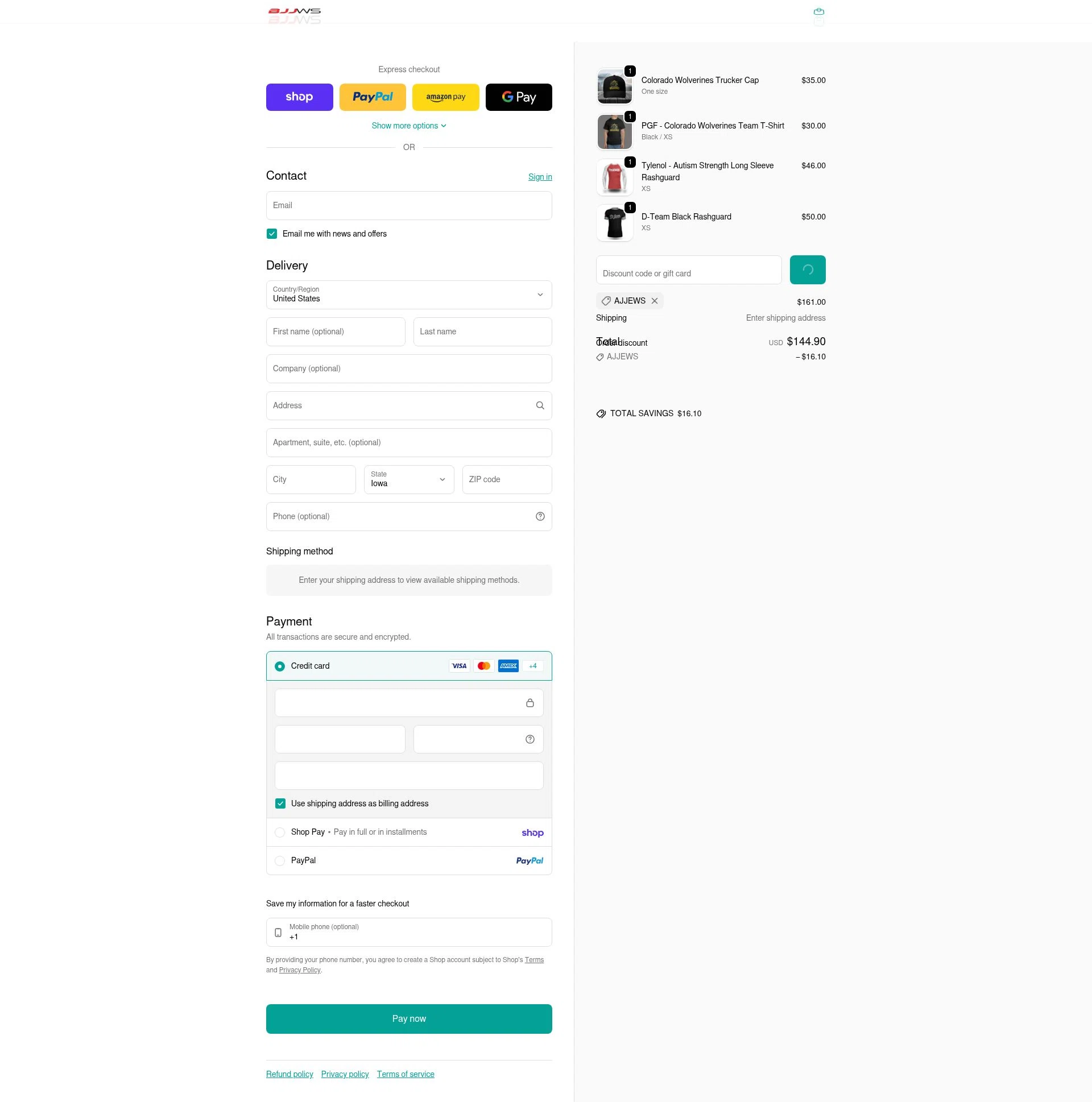 BJJ Wholesale checkout page showing BJJ Wholesale promo code box | Screenshot taken by SimplyCodes community member on Feb 11, 2026