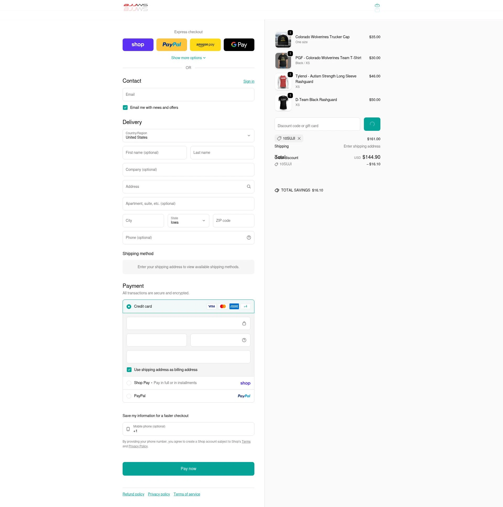 BJJ Wholesale checkout page showing BJJ Wholesale promo code box | Screenshot taken by SimplyCodes community member on Feb 11, 2026