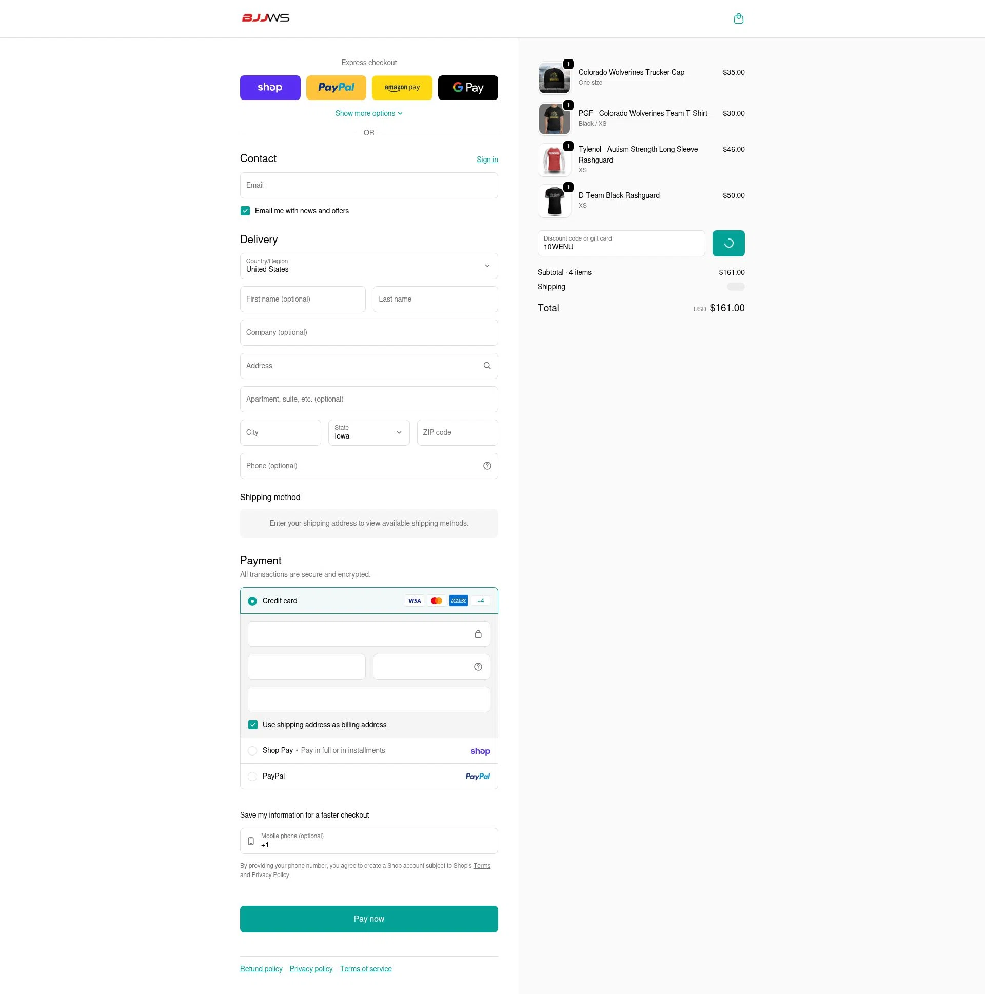 BJJ Wholesale checkout page showing BJJ Wholesale promo code box | Screenshot taken by SimplyCodes community member on Feb 11, 2026