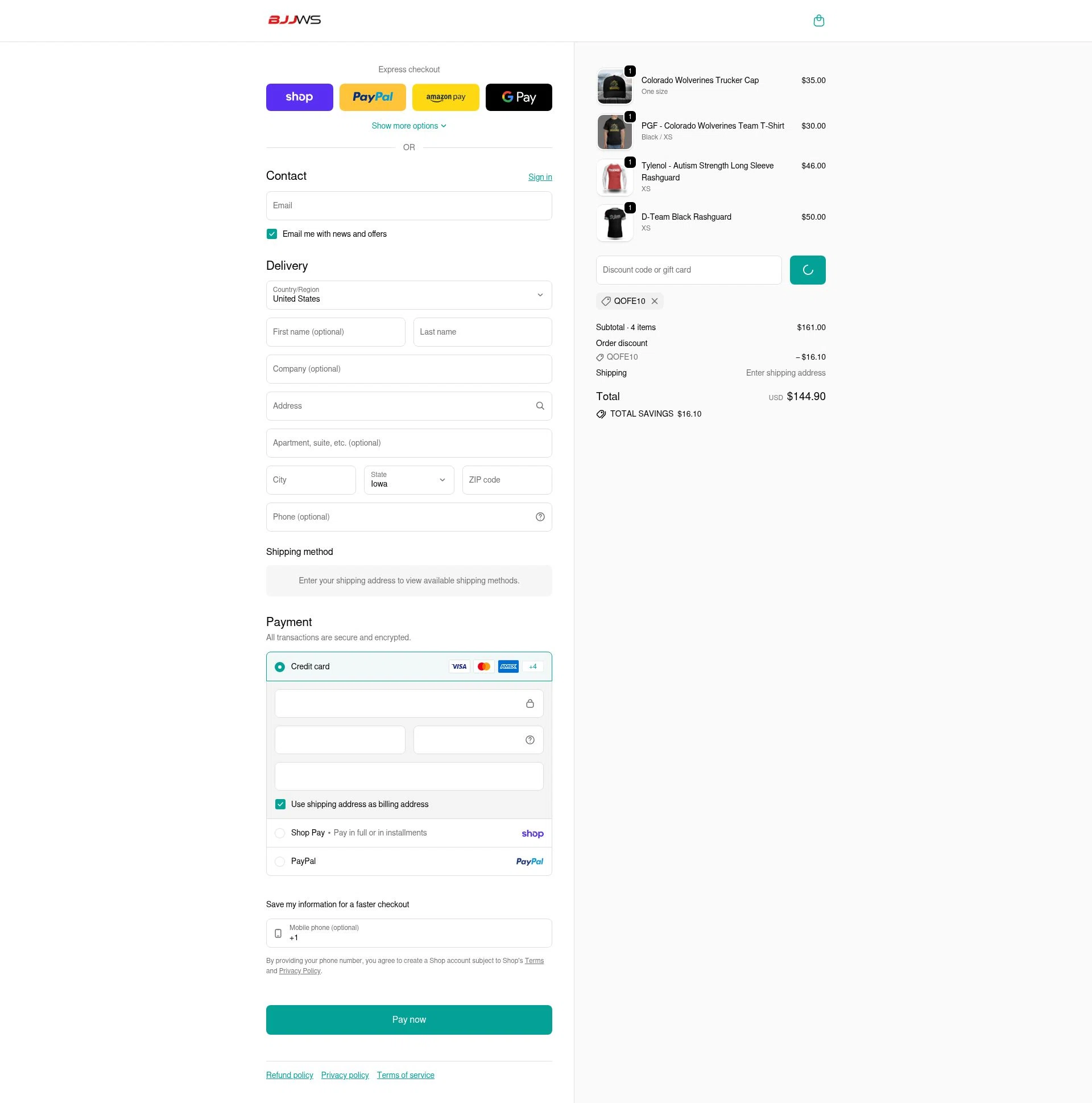 BJJ Wholesale checkout page showing BJJ Wholesale promo code box | Screenshot taken by SimplyCodes community member on Feb 11, 2026