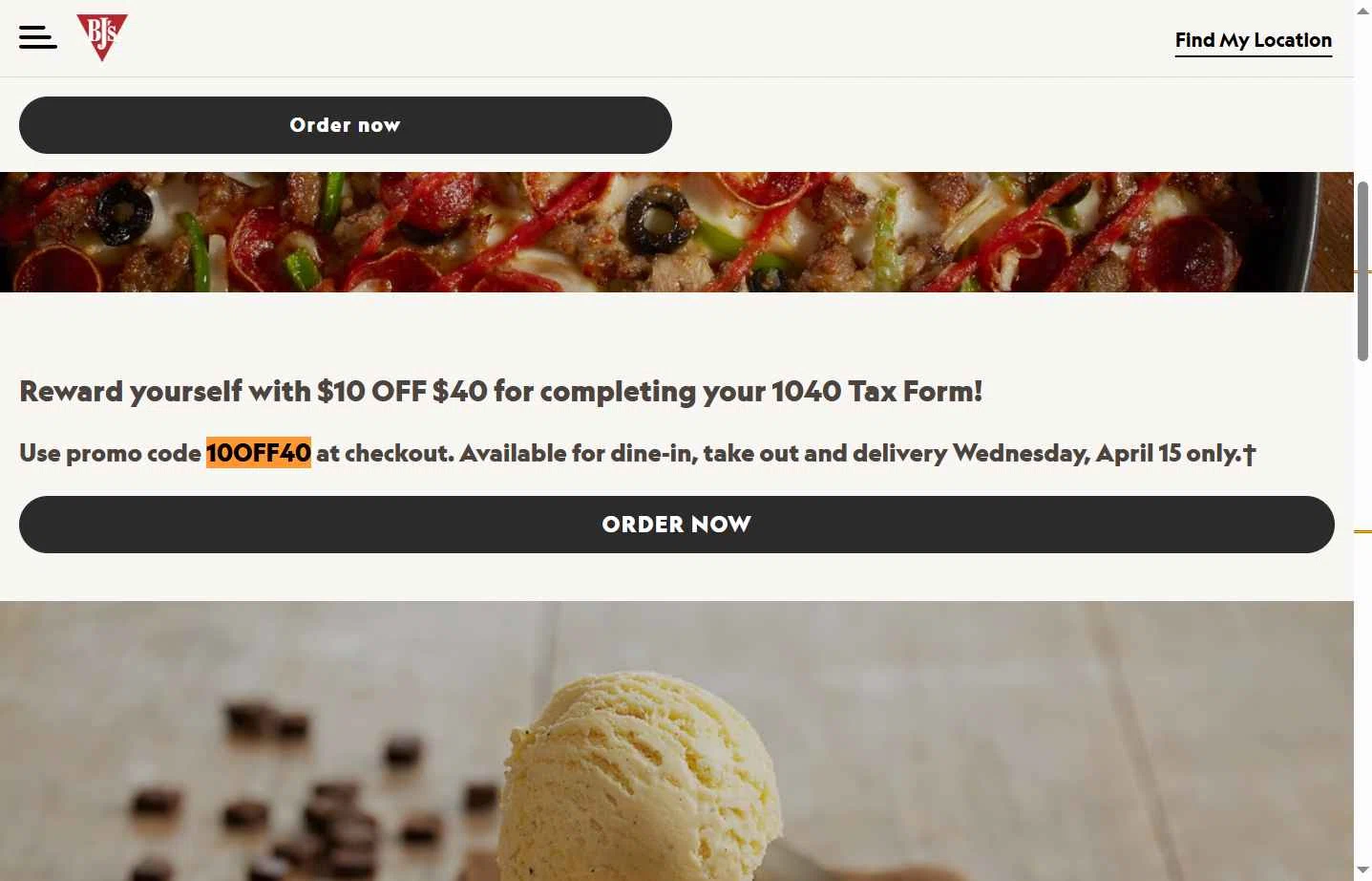 Verification screenshot for $10 Off Select Items (minimum Order $40) at BJ's Restaurant & Brewery — 54d ago