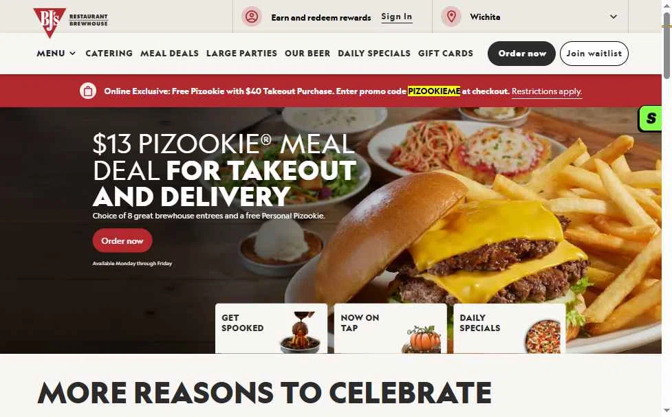 Verification screenshot for Free Pizookie Storewide (minimum Order $40) (must Add 1 Pizookie Dessert) at BJ's Restaurant & Brewery — 7mo ago
