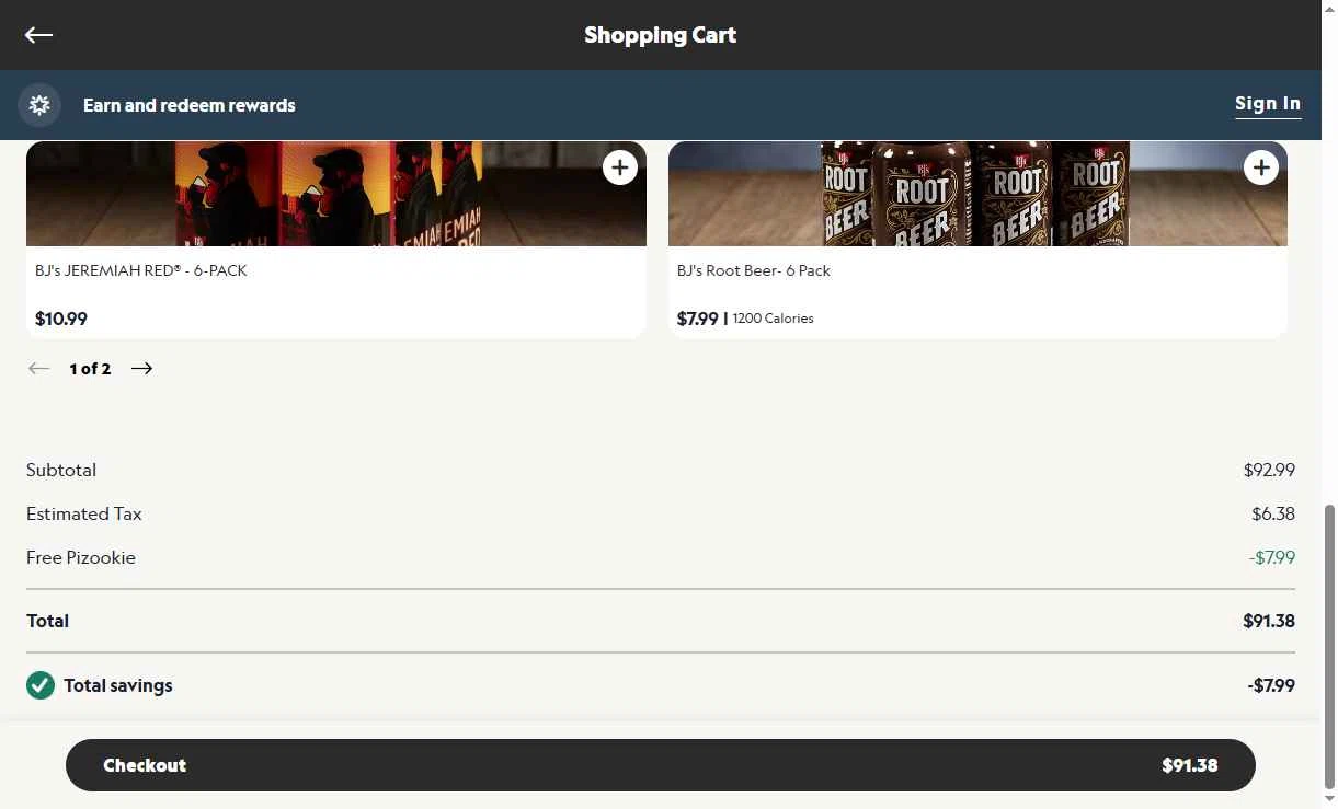 Verification screenshot for Free Pizookie Storewide (minimum Order $40) (must Add 1 Pizookie Dessert) at BJ's Restaurant & Brewery — 7mo ago