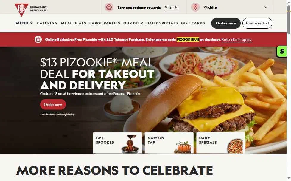 Verification screenshot for Free Pizookie Storewide (minimum Order $40) (must Add 1 Pizookie Dessert) at BJ's Restaurant & Brewery — 7mo ago