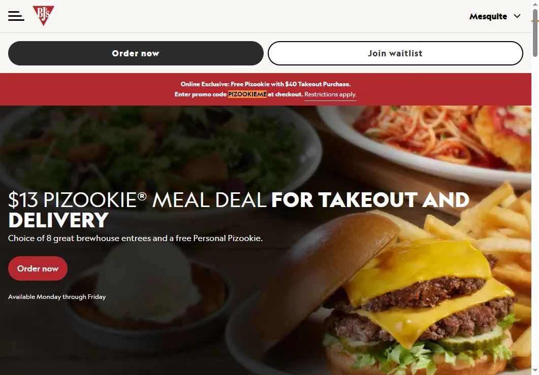 Verification screenshot for Free Pizookie Storewide (minimum Order $40) (must Add 1 Pizookie Dessert) at BJ's Restaurant & Brewery — 7mo ago