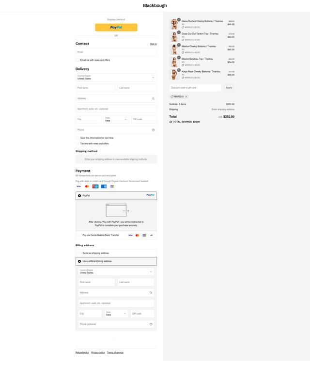 Blackbough Swim checkout page showing Blackbough Swim discount code box | Screenshot taken by SimplyCodes community member on Sep 12, 2025