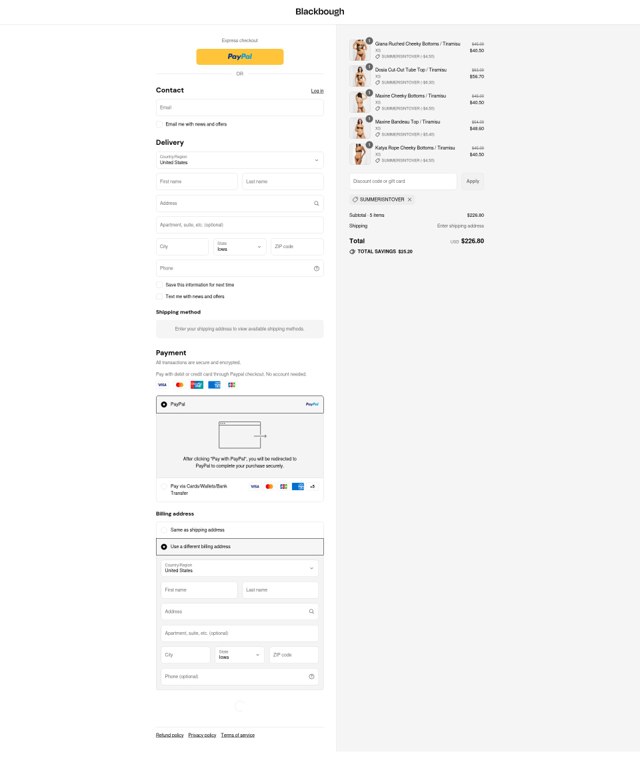 Blackbough Swim checkout page showing Blackbough Swim discount code box | Screenshot taken by SimplyCodes community member on Aug 25, 2025