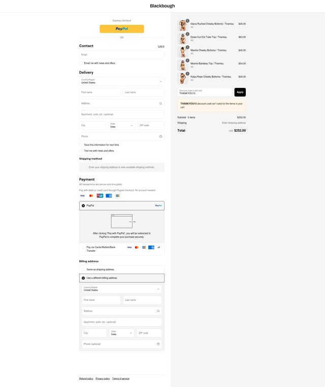 Blackbough Swim checkout page showing Blackbough Swim discount code box | Screenshot taken by SimplyCodes community member on Aug 26, 2025