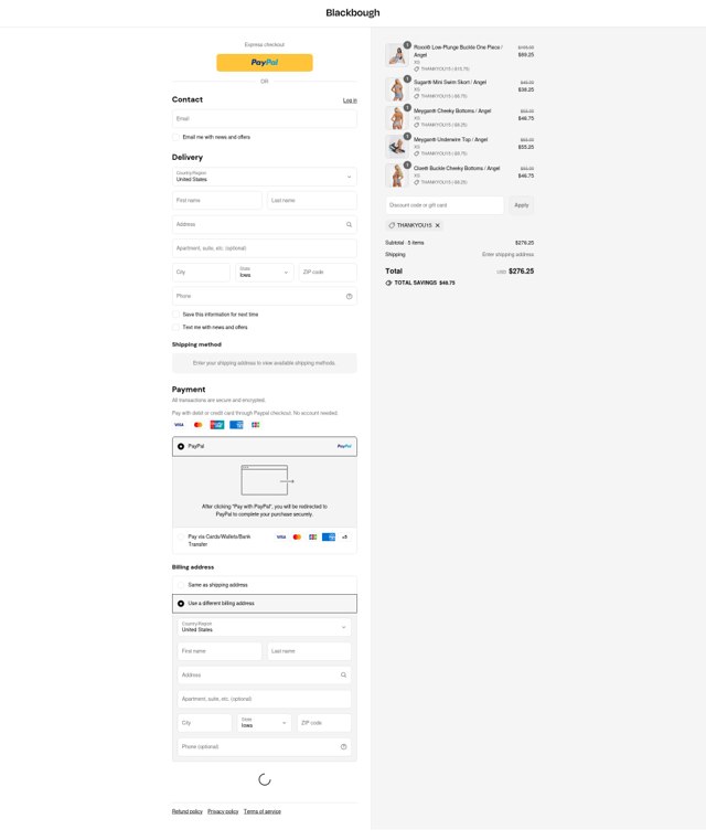 Blackbough Swim checkout page showing Blackbough Swim discount code box | Screenshot taken by SimplyCodes community member on Aug 17, 2025
