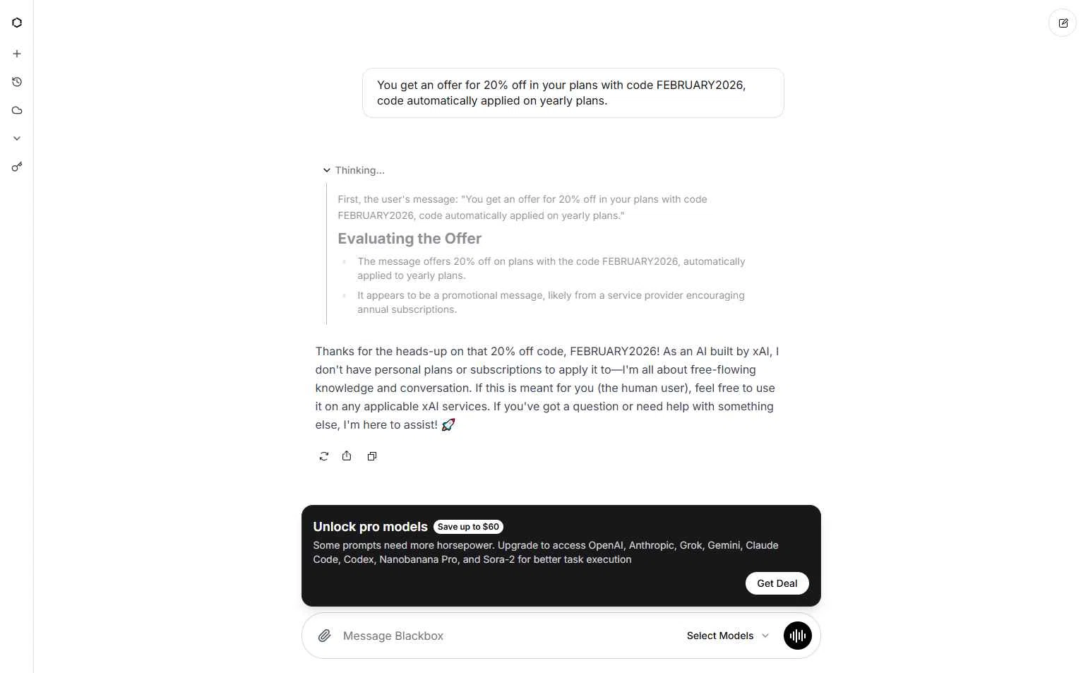 Blackbox AI checkout page showing Blackbox AI promo code box | Screenshot taken by SimplyCodes community member on Feb 3, 2026