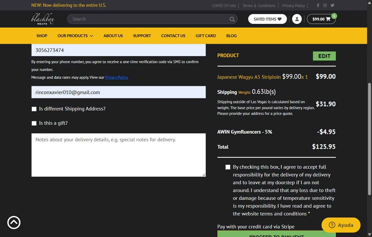 Blackbox Meats checkout page showing Blackbox Meats coupon code box | Screenshot taken by SimplyCodes community member on Dec 4, 2025