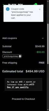 preciousguineap coupon verification screenshot