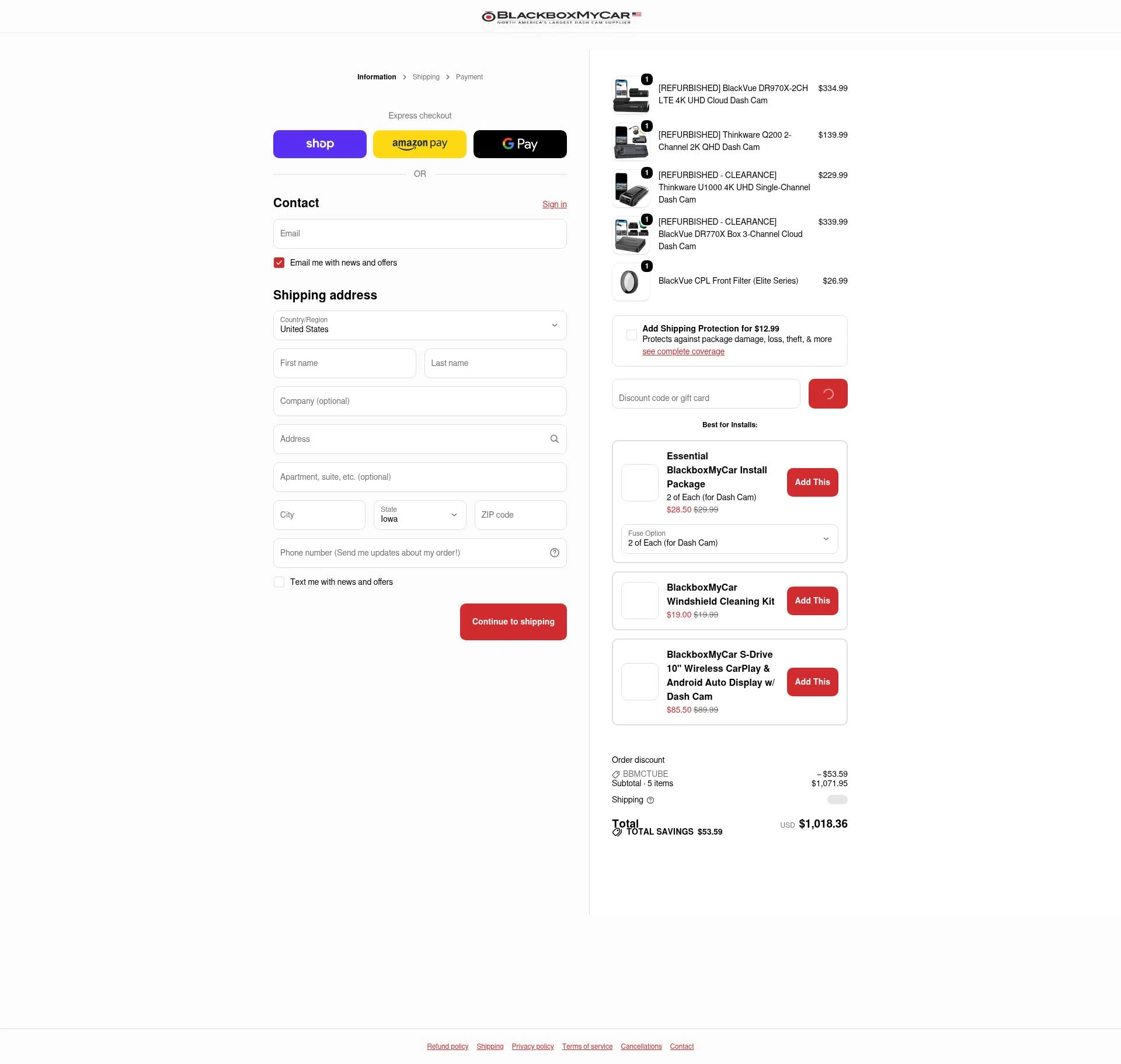 BlackboxMyCar checkout page showing BlackboxMyCar discount code box | Screenshot taken by SimplyCodes community member on Feb 12, 2026
