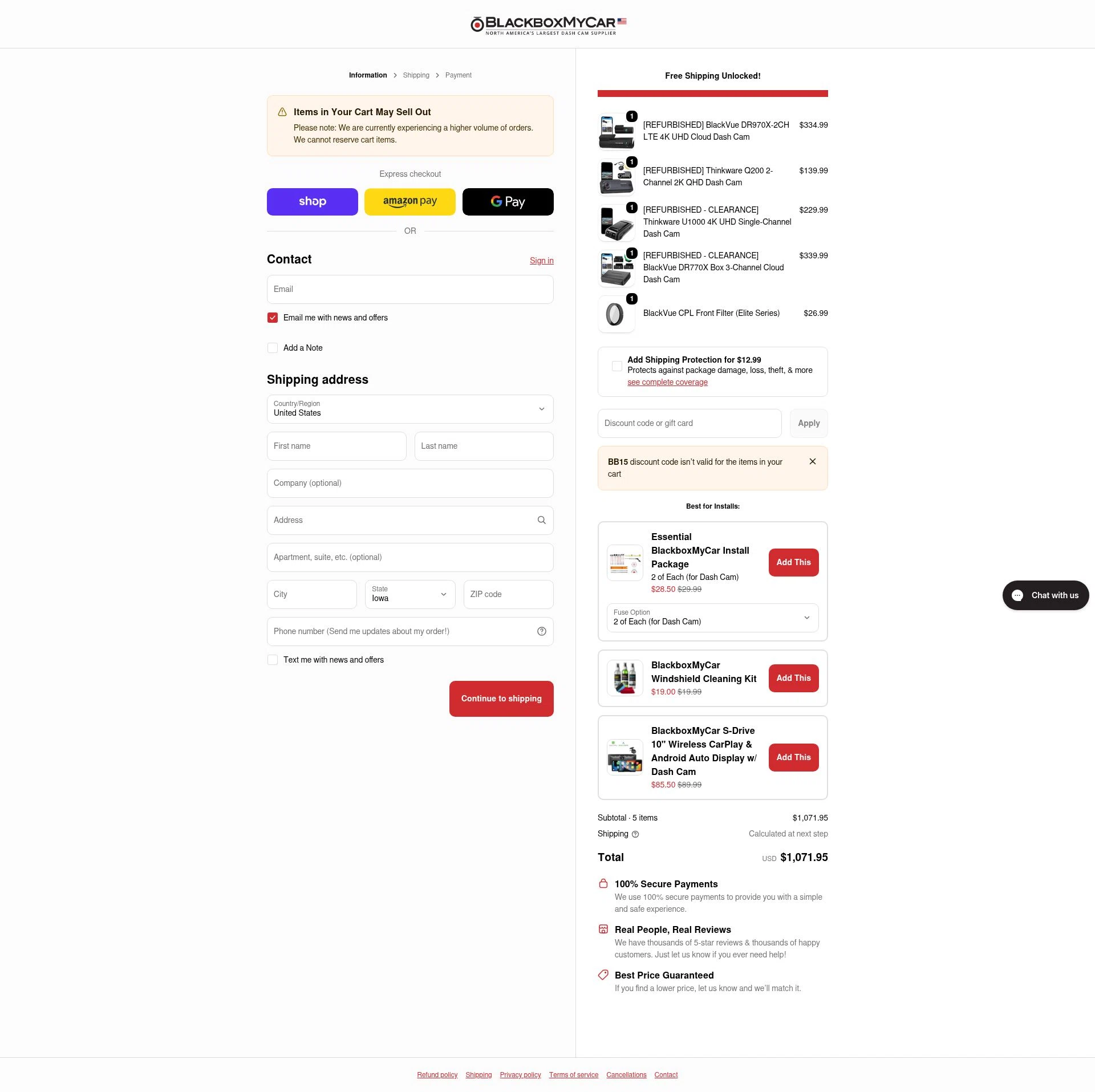 BlackboxMyCar checkout page showing BlackboxMyCar discount code box | Screenshot taken by SimplyCodes community member on Feb 12, 2026