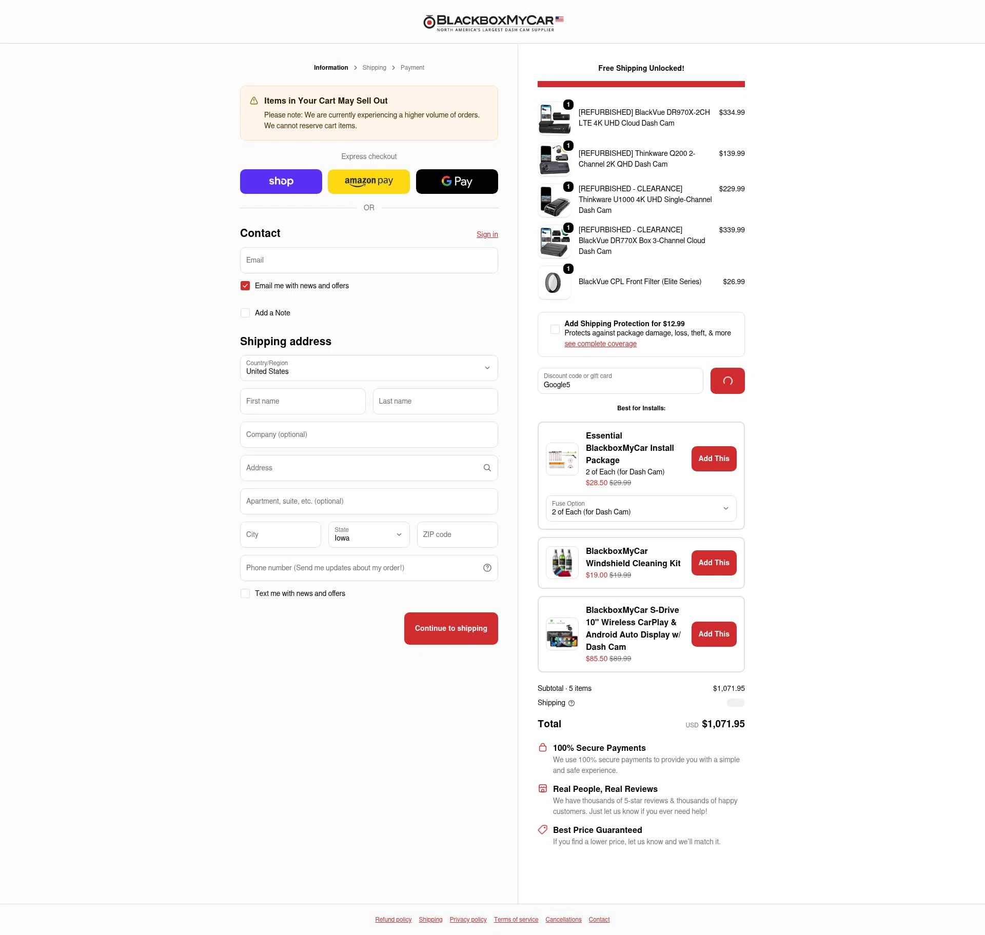 BlackboxMyCar checkout page showing BlackboxMyCar discount code box | Screenshot taken by SimplyCodes community member on Feb 12, 2026