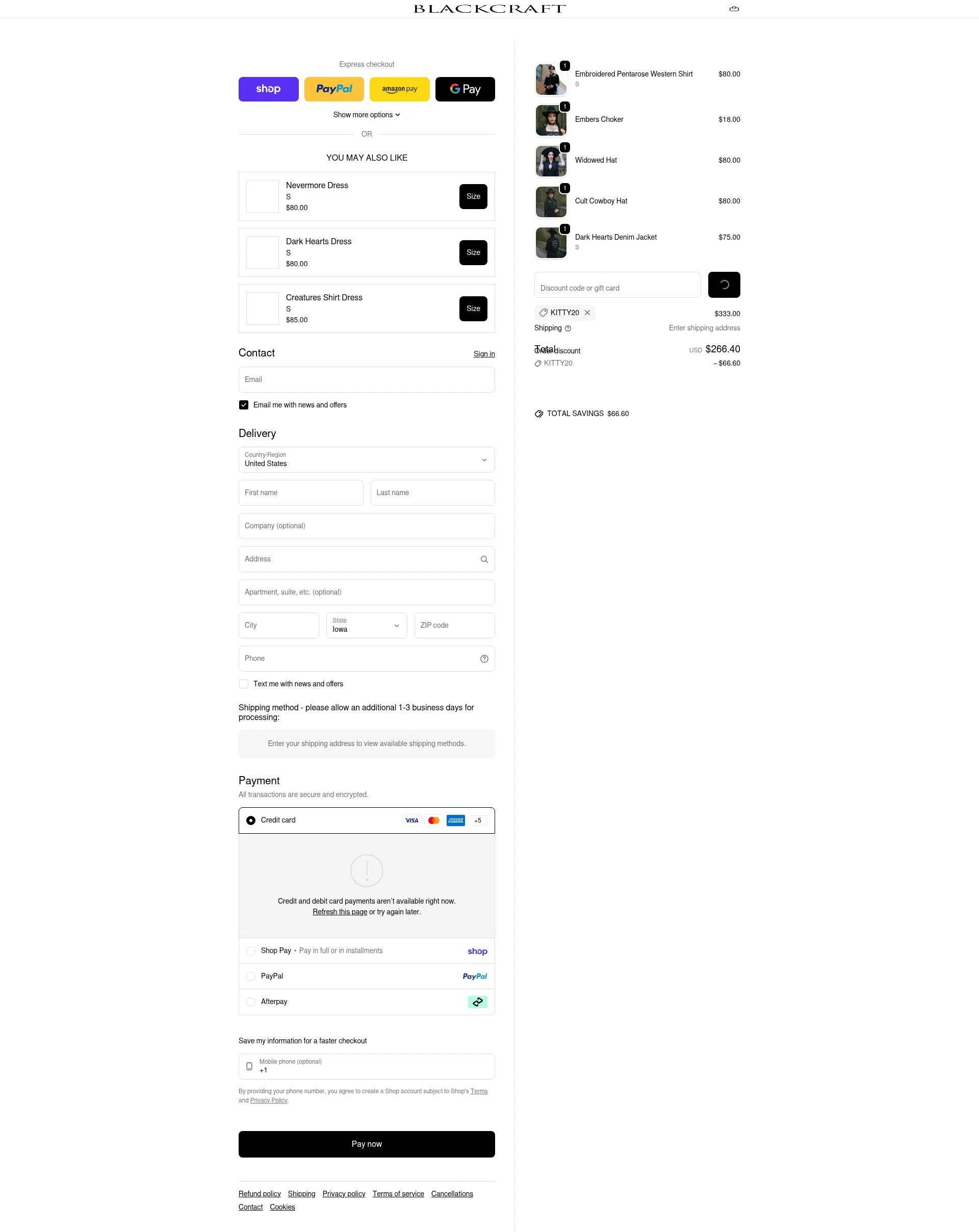 Blackcraft Cult checkout page showing Blackcraft Cult discount code box | Screenshot taken by SimplyCodes community member on Feb 18, 2026