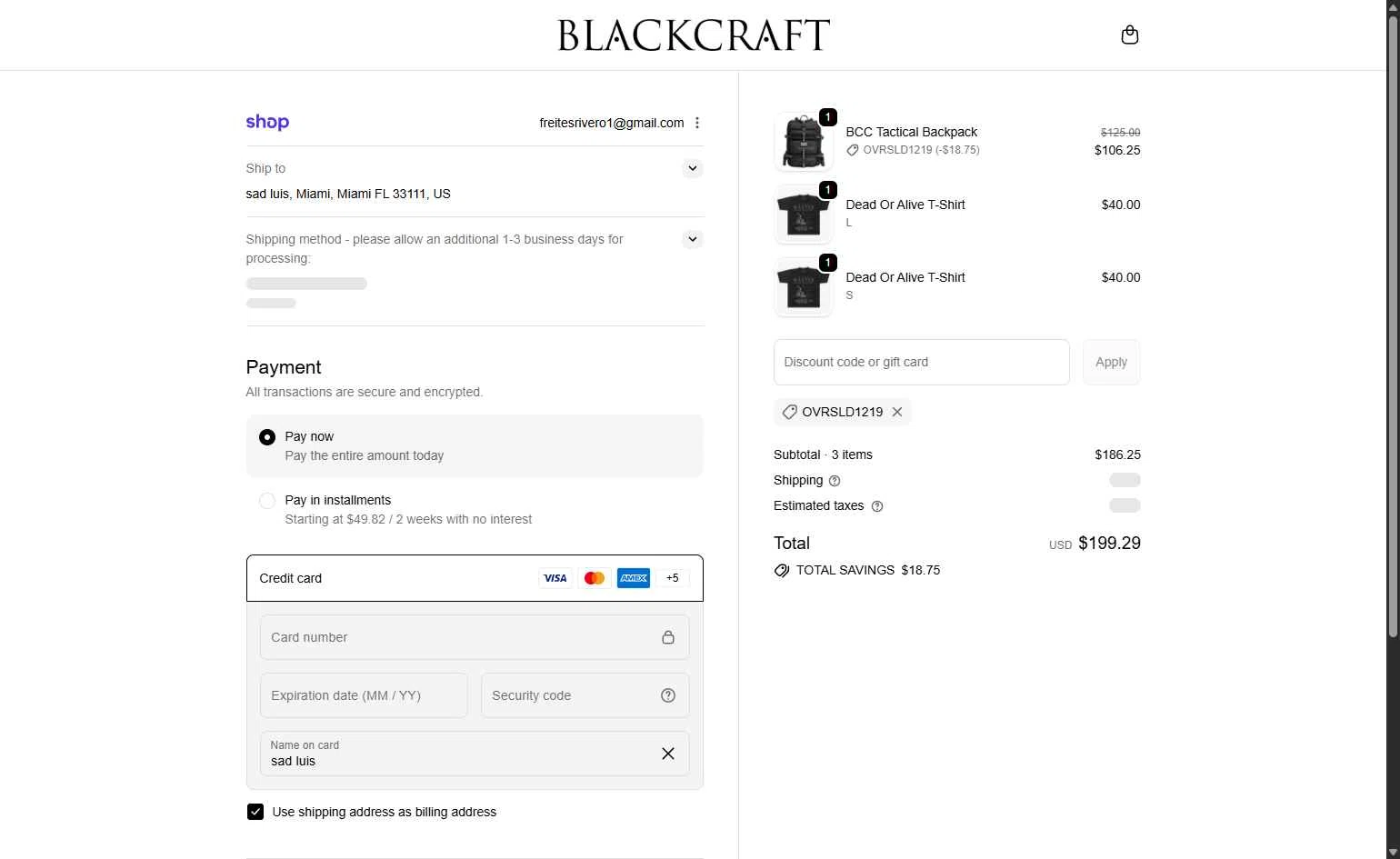 Blackcraft Cult checkout page showing Blackcraft Cult discount code box | Screenshot taken by SimplyCodes community member on Feb 18, 2026