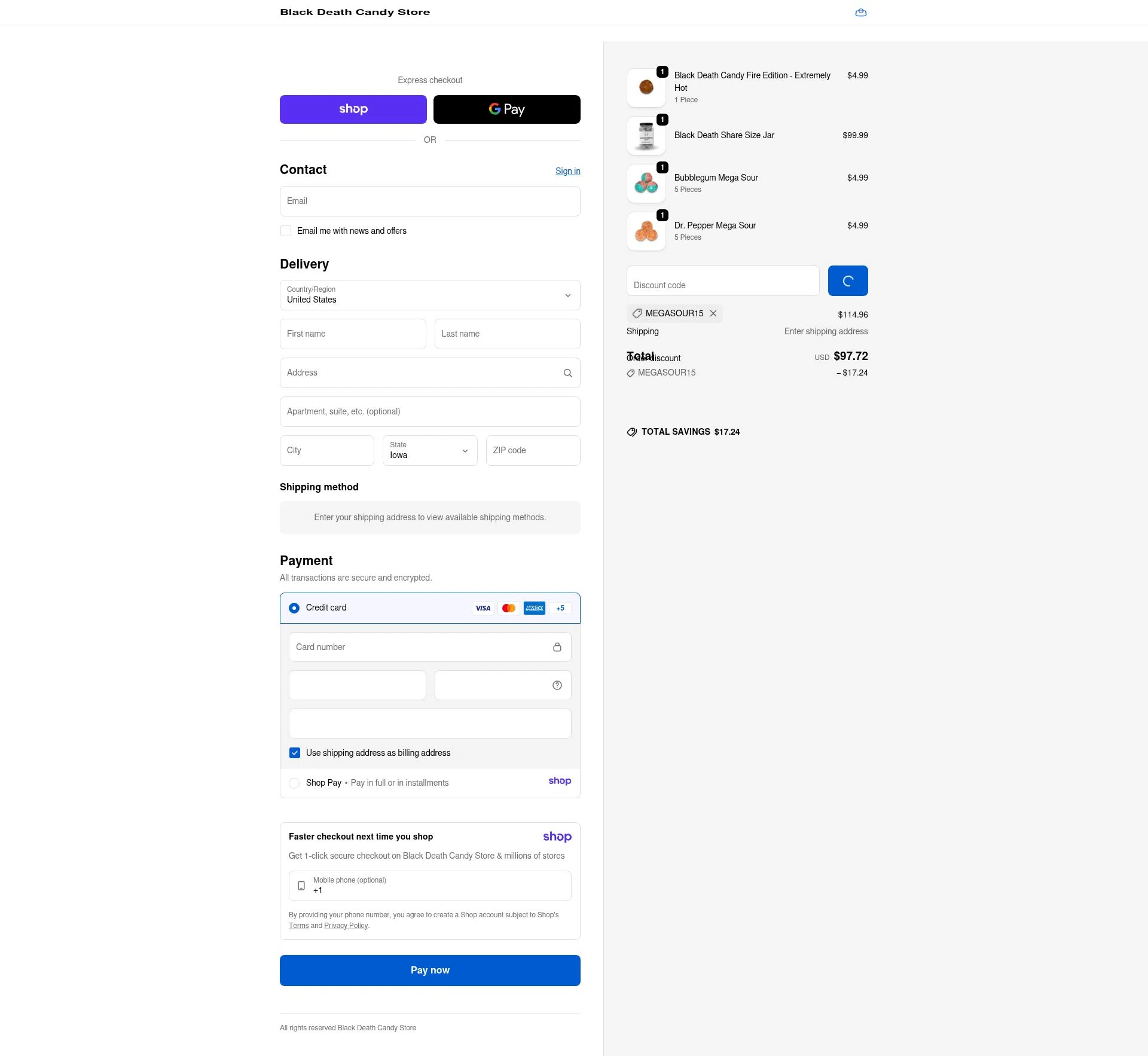 Black Death Candy checkout page showing Black Death Candy discount code box | Screenshot taken by SimplyCodes community member on Jan 8, 2026