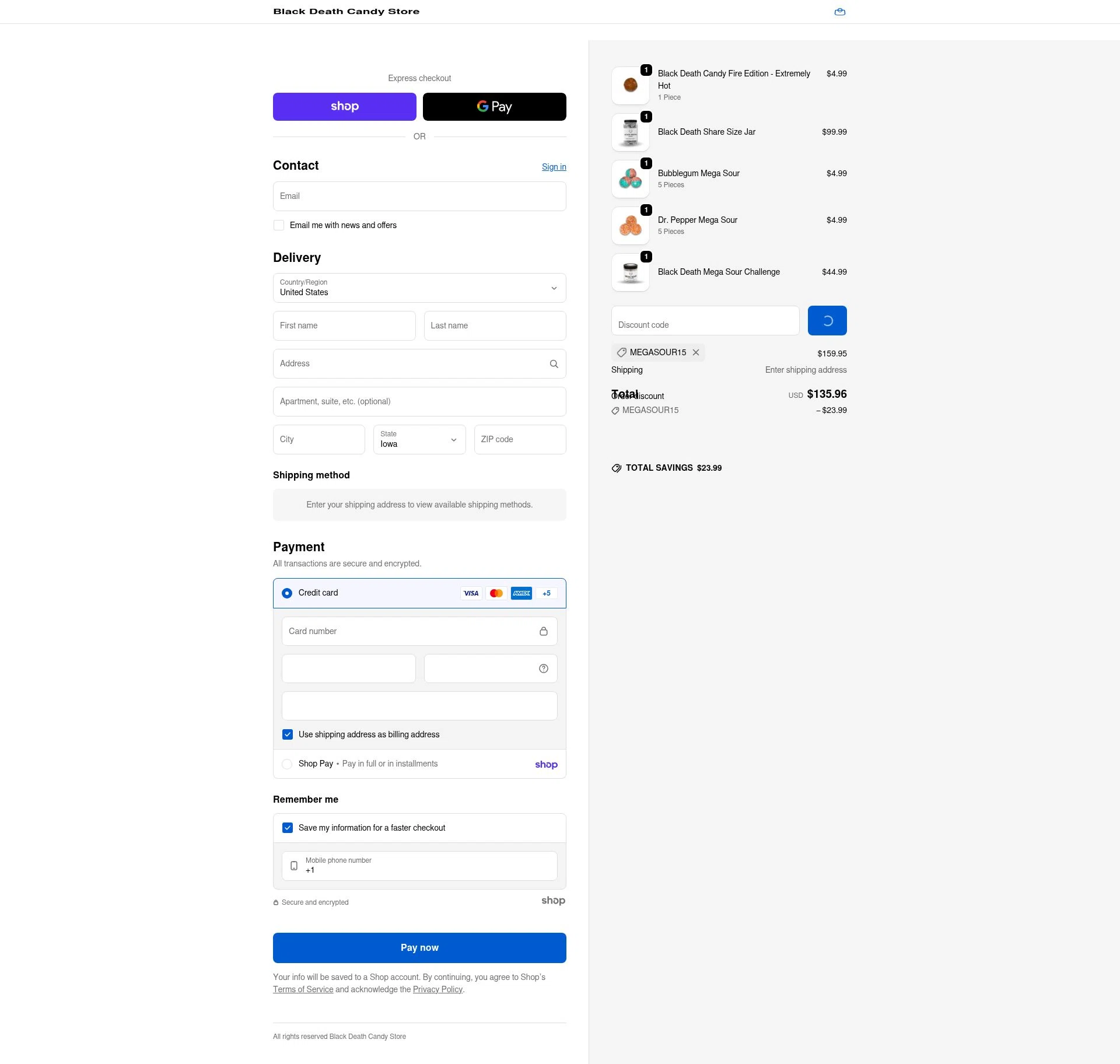 Black Death Candy checkout page showing Black Death Candy discount code box | Screenshot taken by SimplyCodes community member on Jan 27, 2026