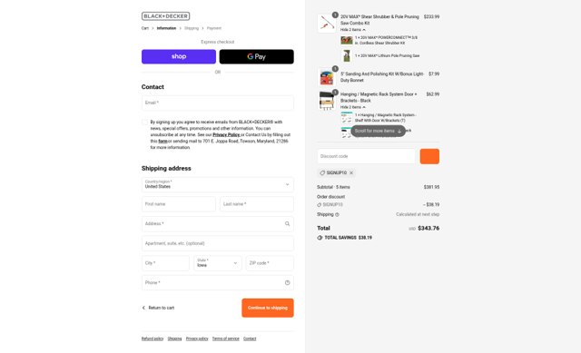Black & Decker checkout page showing Black & Decker discount code box | Screenshot taken by SimplyCodes community member on Sep 2, 2025