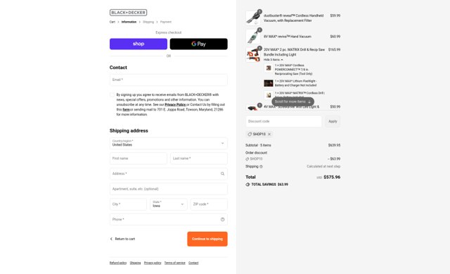 Black & Decker checkout page showing Black & Decker discount code box | Screenshot taken by SimplyCodes community member on Sep 6, 2025