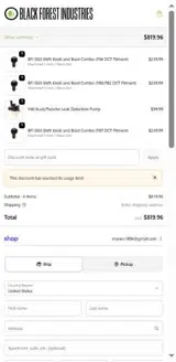 Black Forest Industries coupon verification screenshot
