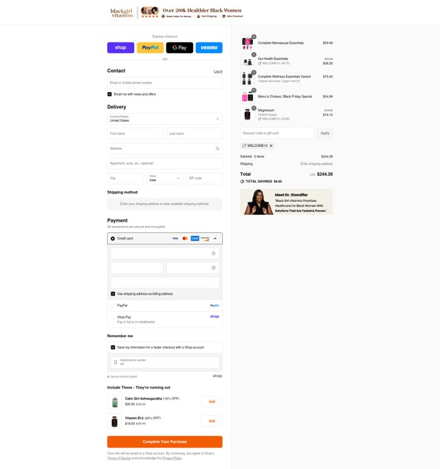 Black Girl Vitamins checkout page showing Black Girl Vitamins discount code box | Screenshot taken by SimplyCodes community member on Sep 4, 2025