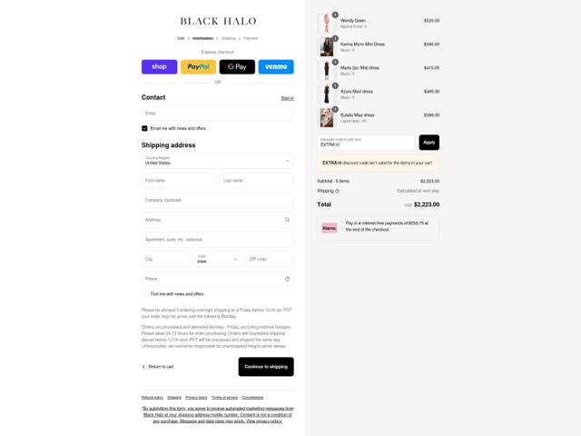 Black Halo checkout page showing Black Halo coupon code box | Screenshot taken by SimplyCodes community member on Sep 12, 2025
